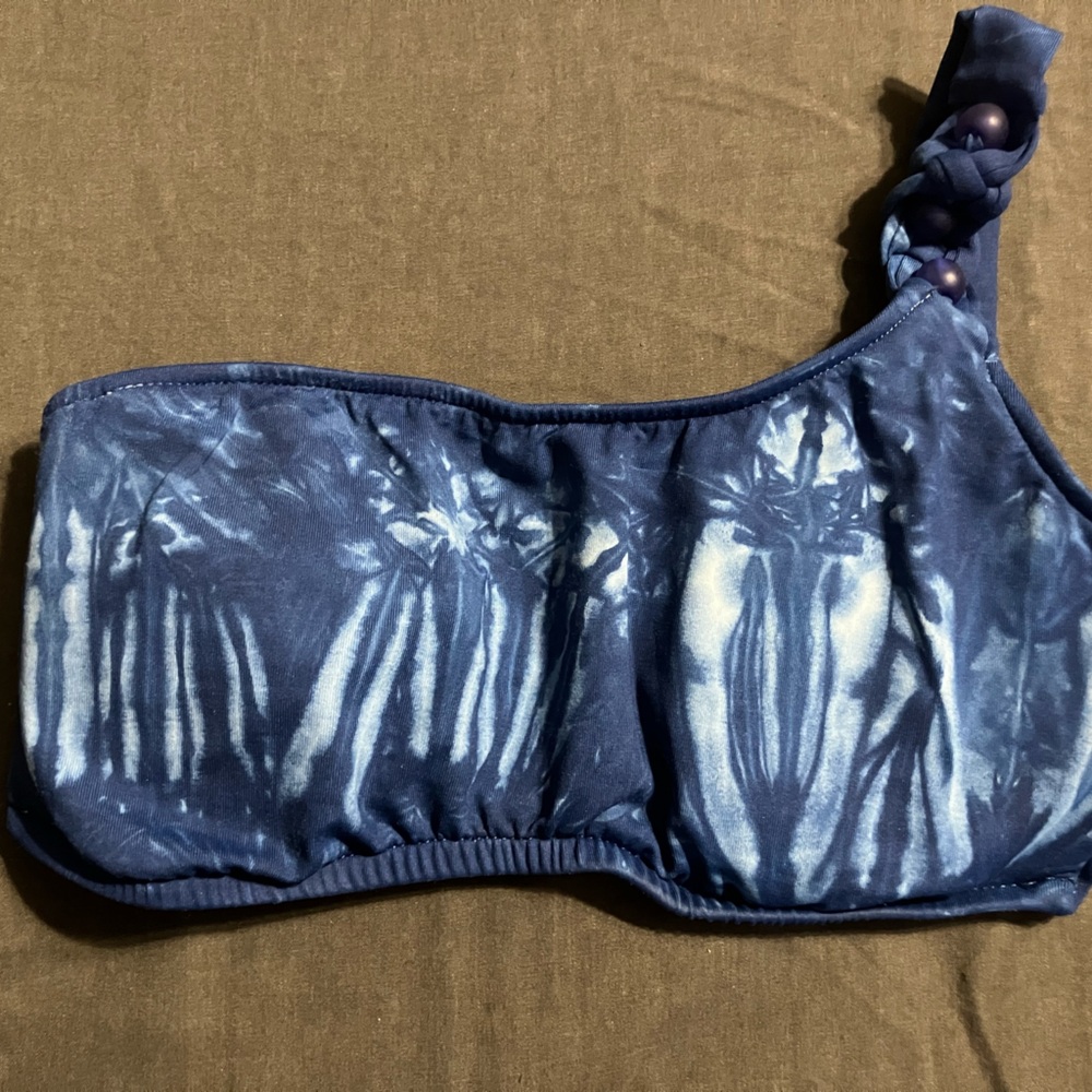 Lucky Brand Blue Tie-Dye One Strap Bandeau Swim Top